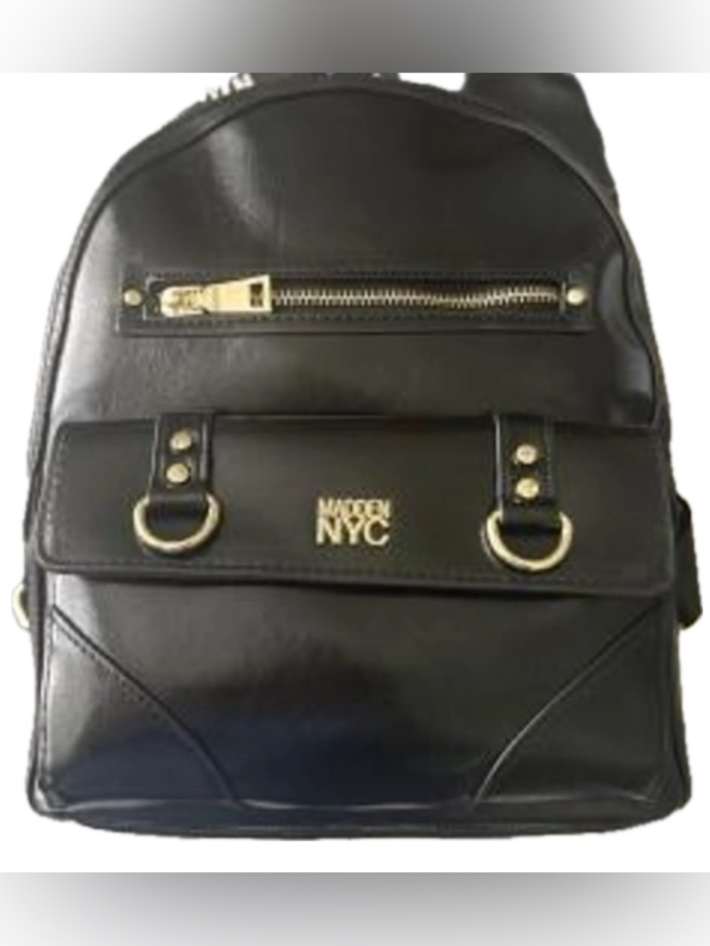 Steve Madden Black Leather Backpack with Gold Hardware